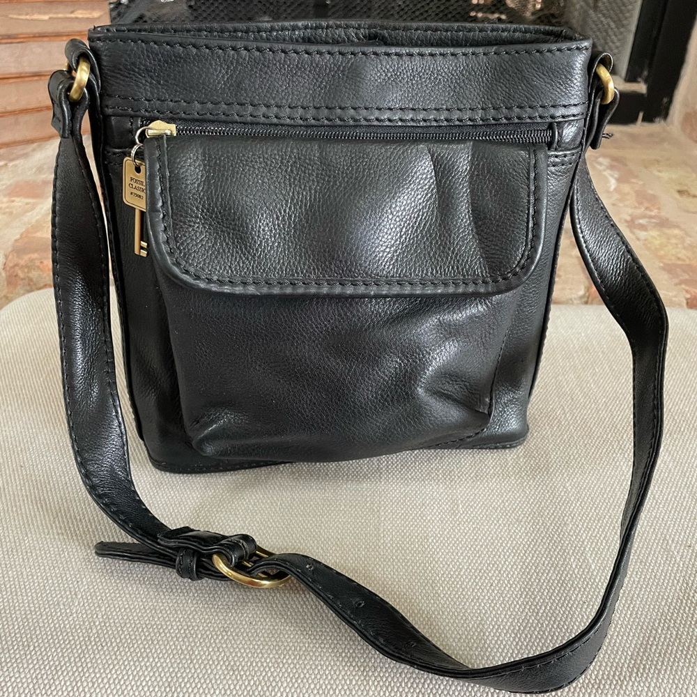 Fossil Black Leather Crossbody Bag #75082